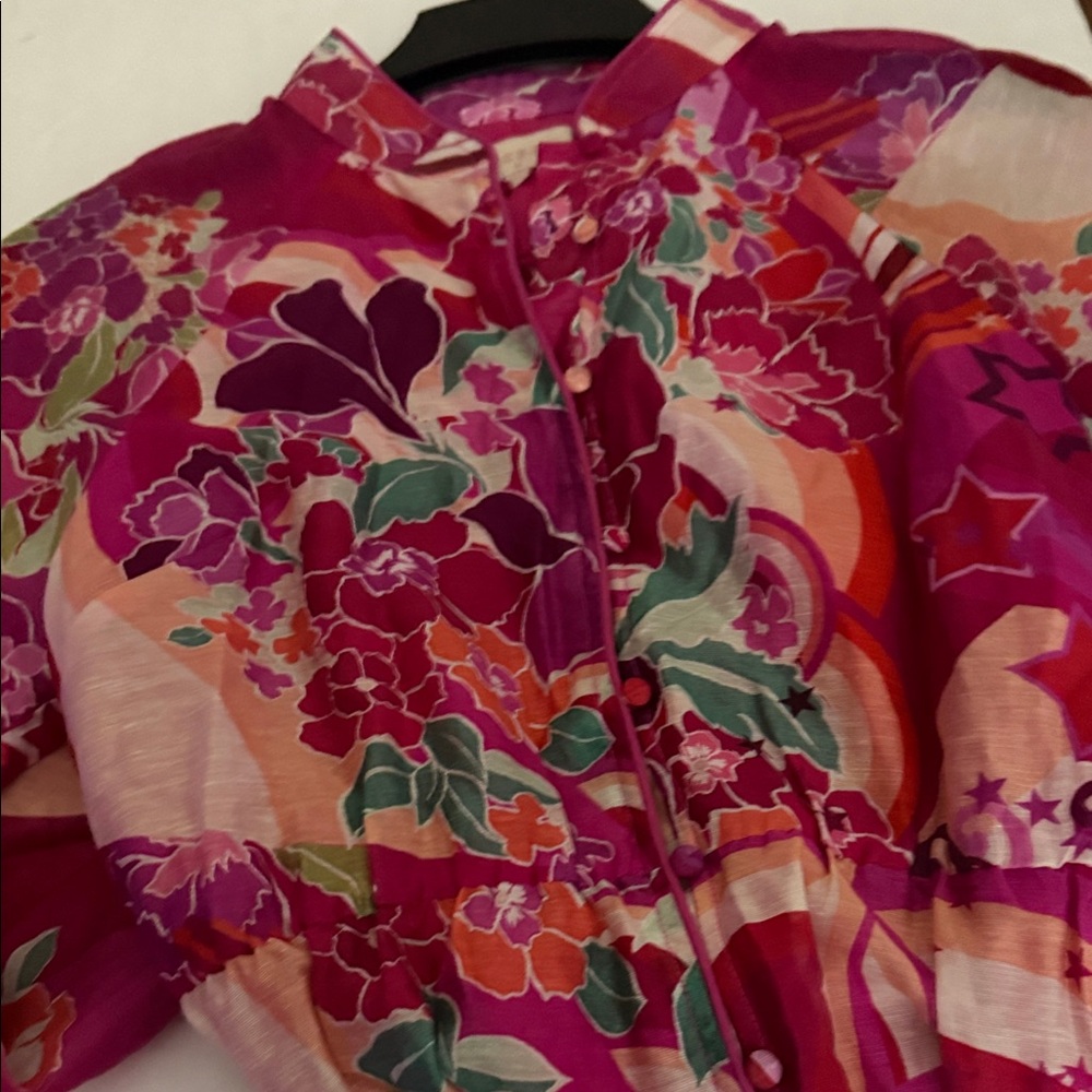 Ciebon Bright Fuchsia Floral Button-Front Midi Dress with Tie Waist - Picture 10 of 12